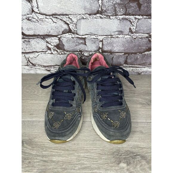 Blumarine Blue Suede Gold Embellished Lace Up Sneakers Women’s Sz 36.5EU/6M US - Picture 3 of 16